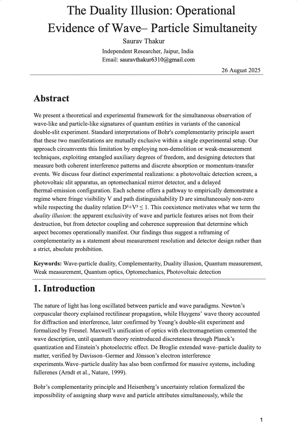 First page of The Duality Illusion research paper